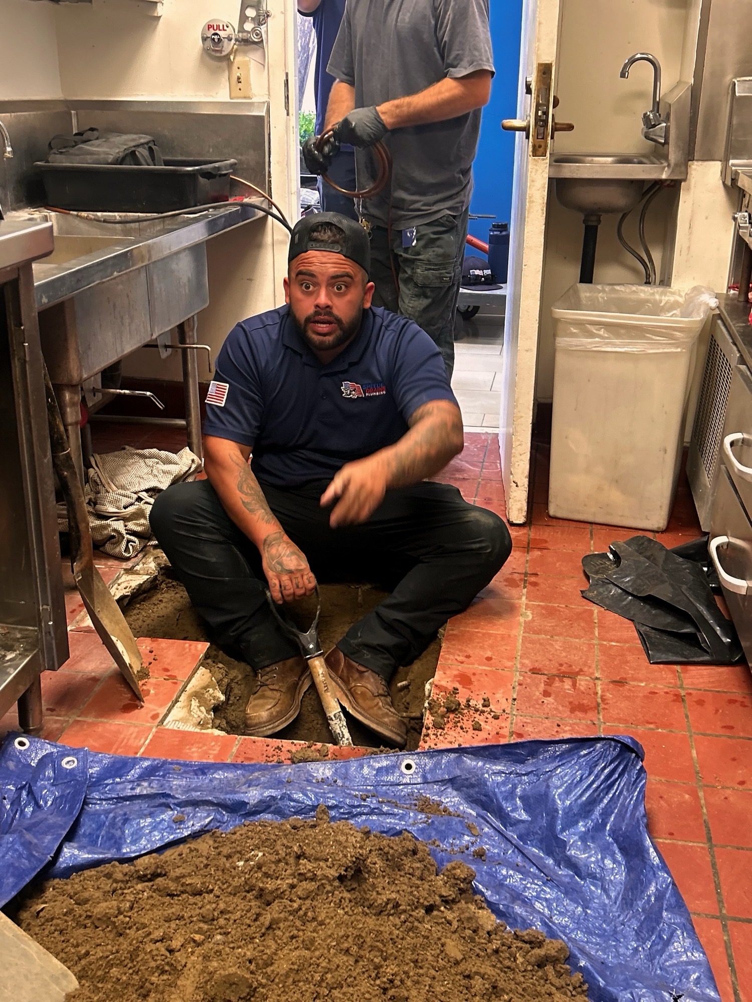 Commercial drain repair in progress