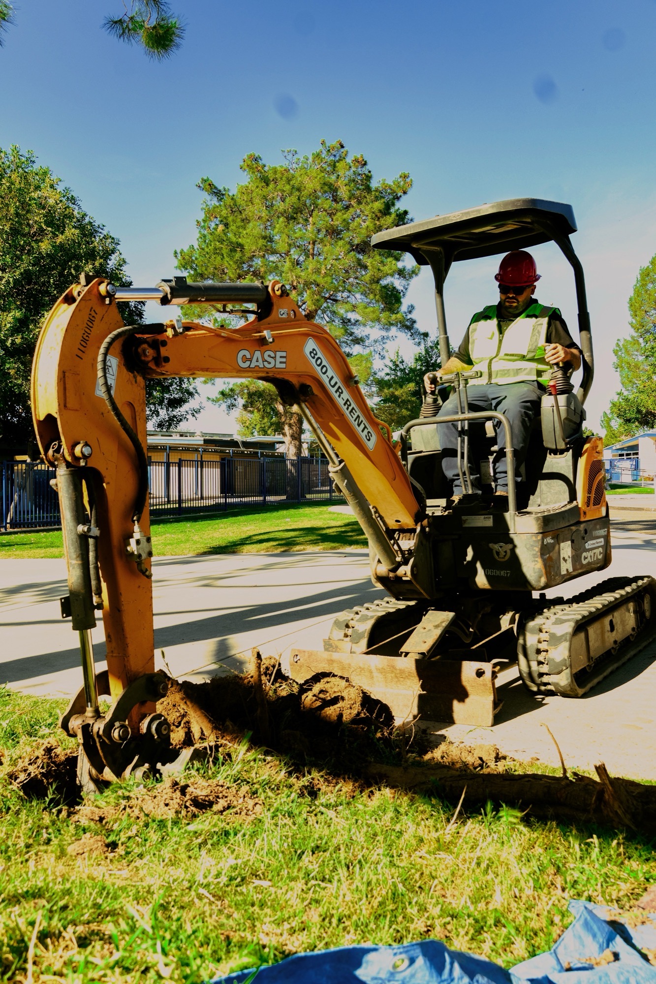 Mini excavator on a job site