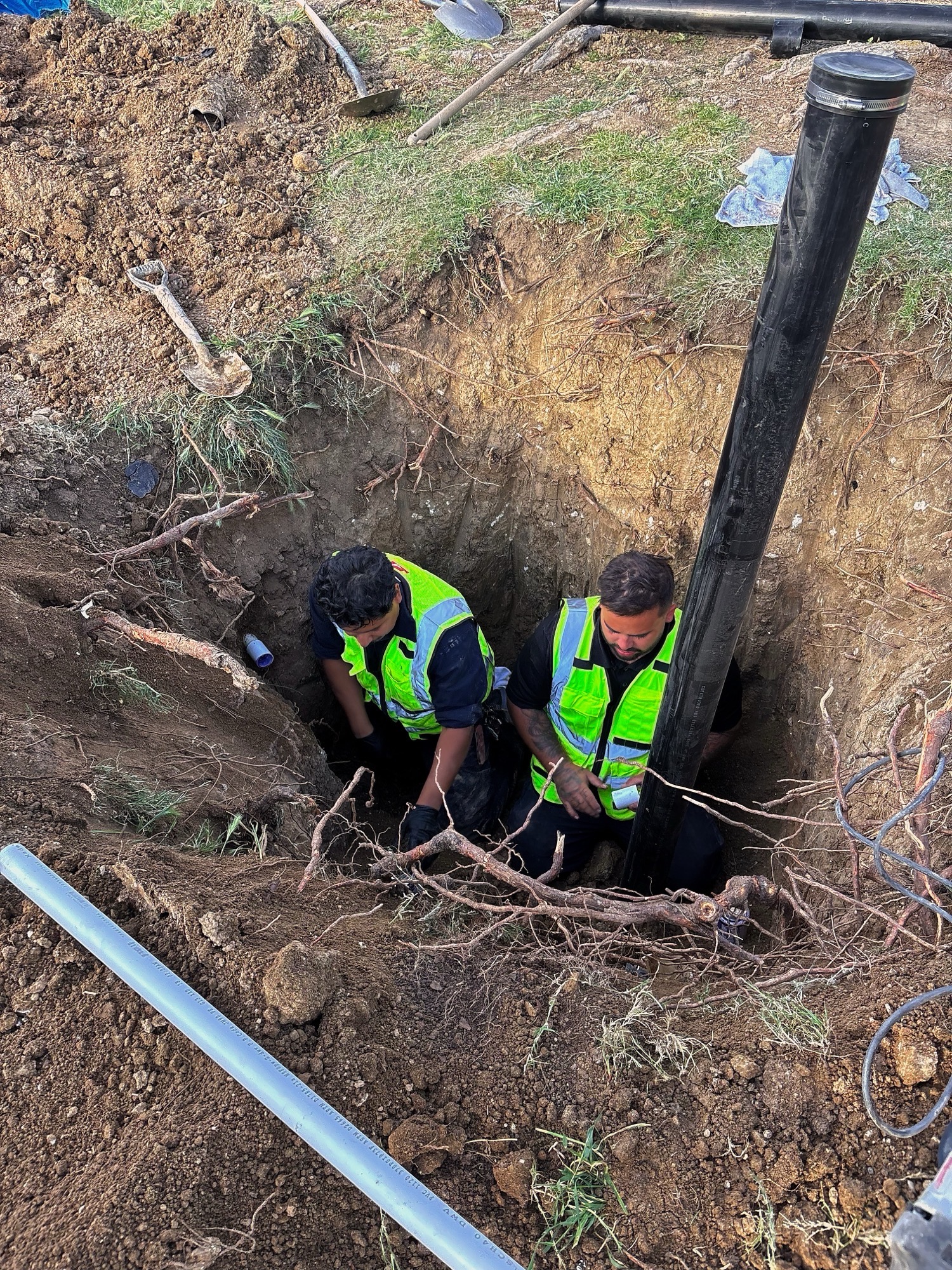 Sewer line trench excavation
